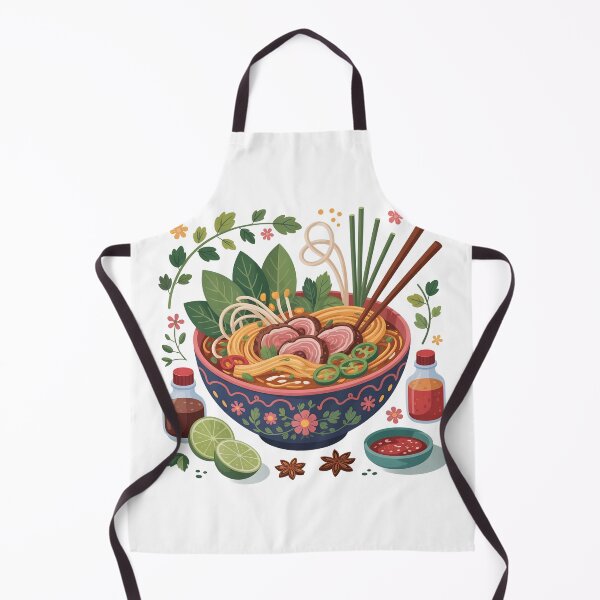 Item preview, Playful Pho Bowl Illustration – Vietnamese Noodles with Herbs, Chili & Sauces designed and sold by VividOrganica.