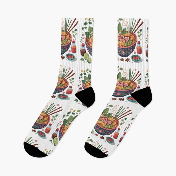 Item preview, Playful Pho Bowl Illustration – Vietnamese Noodles with Herbs, Chili & Sauces designed and sold by VividOrganica.