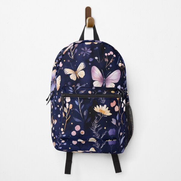 Item preview, Night Garden Dark Purple Pink Gold Watercolor Butterflies Leaves All Over designed and sold by Feeling Artsy.