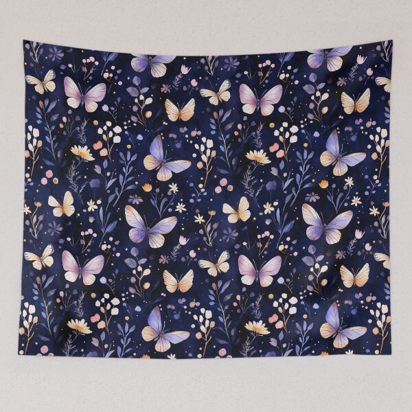Item preview, Night Garden Dark Purple Pink Gold Watercolor Butterflies Leaves All Over designed and sold by Feeling Artsy.