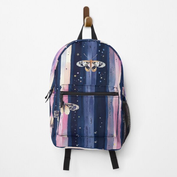 Item preview, Night Garden Dark Purple Pink Moths on Watercolor Stripes All Over designed and sold by Feeling Artsy.