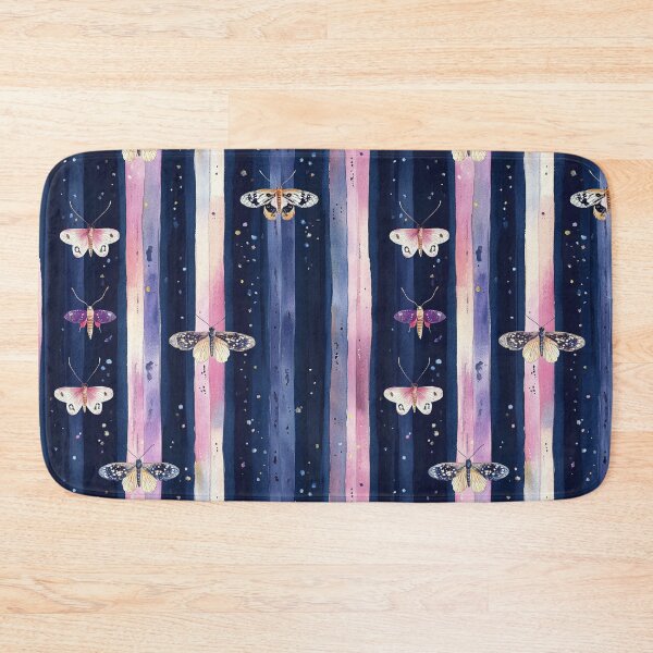Item preview, Night Garden Dark Purple Pink Moths on Watercolor Stripes All Over designed and sold by Feeling Artsy.