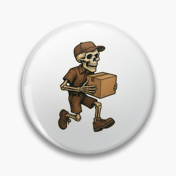 Item preview, Skeleton Deliveryman delivering a package, Brown uniform designed and sold by BrinaandPops.