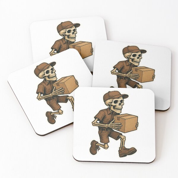Item preview, Skeleton Deliveryman delivering a package, Brown uniform designed and sold by BrinaandPops.