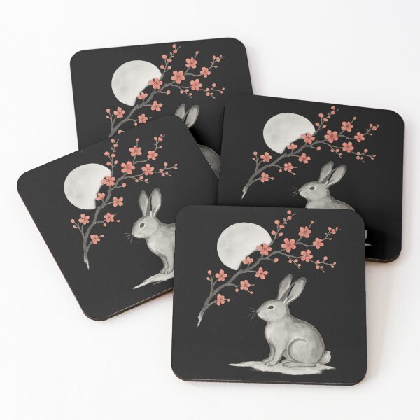 Item preview, Japanese Moon Rabbit – Minimalist Sumi-e Ink Art with Full Moon and Cherry Blossoms designed and sold by EuropeanPrints.
