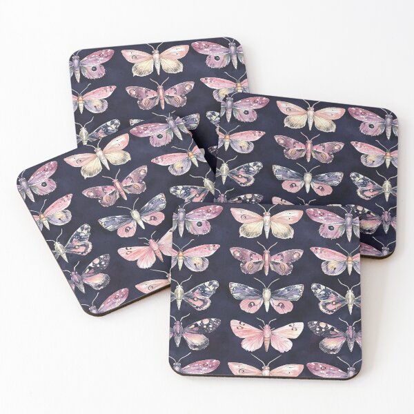 Item preview, Night Garden Dark Purple Pink Watercolor Moths All Over designed and sold by Feeling Artsy.