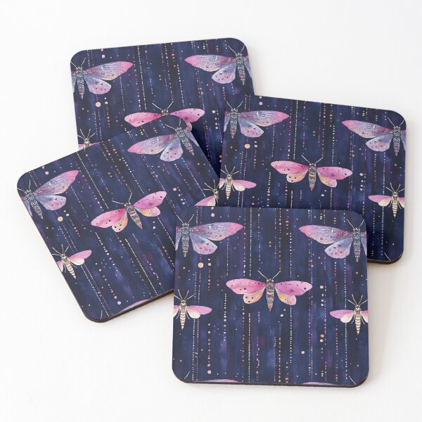 Item preview, Night Garden Dark Purple Pink Watercolor Moths All Over designed and sold by Feeling Artsy.