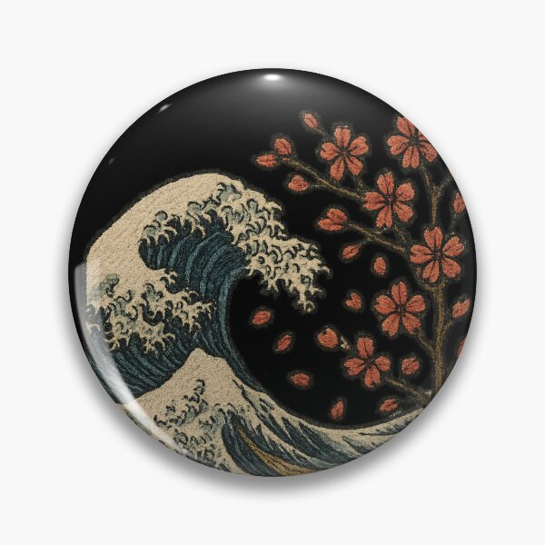 Item preview, Great Wave and Cherry Blossoms Fusion – Embroidered Style Retro Japanese Design designed and sold by OnPointOutfits.
