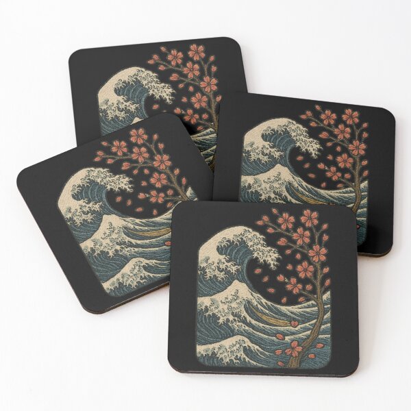 Item preview, Great Wave and Cherry Blossoms Fusion – Embroidered Style Retro Japanese Design designed and sold by OnPointOutfits.