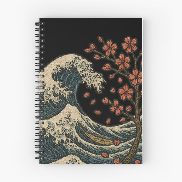 Item preview, Great Wave and Cherry Blossoms Fusion – Embroidered Style Retro Japanese Design designed and sold by OnPointOutfits.