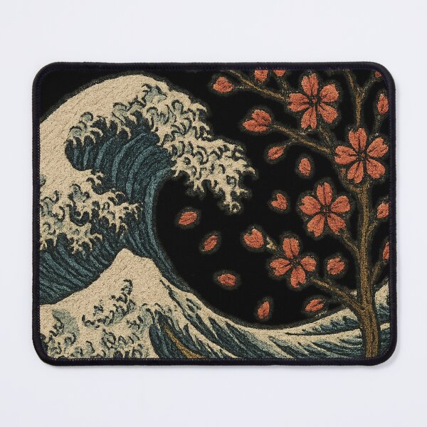 Item preview, Great Wave and Cherry Blossoms Fusion – Embroidered Style Retro Japanese Design designed and sold by OnPointOutfits.