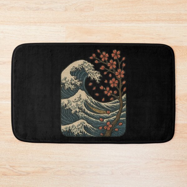 Item preview, Great Wave and Cherry Blossoms Fusion – Embroidered Style Retro Japanese Design designed and sold by OnPointOutfits.