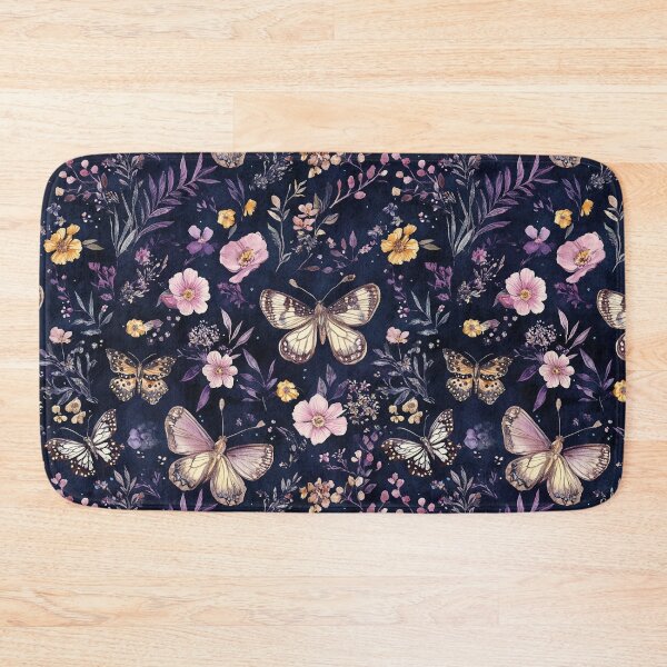 Item preview, Night Garden Dark Purple Pink Watercolor Flowers and Butterflies All Over designed and sold by Feeling Artsy.