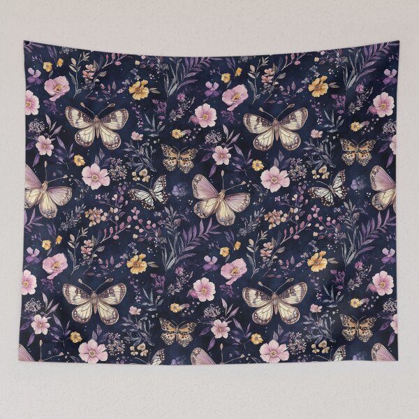 Item preview, Night Garden Dark Purple Pink Watercolor Flowers and Butterflies All Over designed and sold by Feeling Artsy.