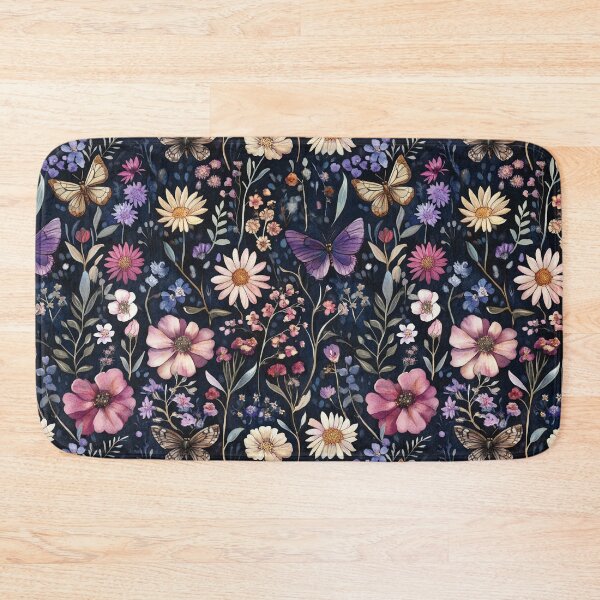 Item preview, Night Garden Purple Pink Watercolor Flowers and Butterflies All Over designed and sold by Feeling Artsy.