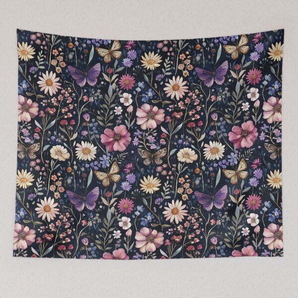 Item preview, Night Garden Purple Pink Watercolor Flowers and Butterflies All Over designed and sold by Feeling Artsy.