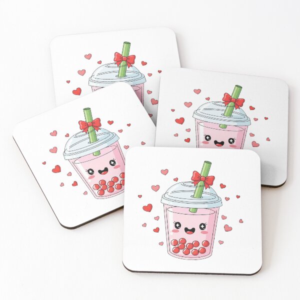Item preview, Cute Kawaii Strawberry Bubble Tea Love designed and sold by istoriadesign.