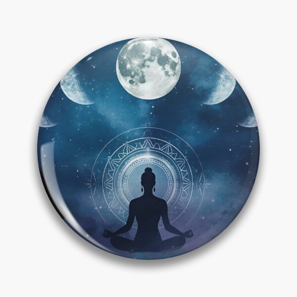 Item preview, Elegant moon phases with yogi meditating below, cosmic aura, mystical text ‘Flow With The Moon’ 2 designed and sold by Neon G.
