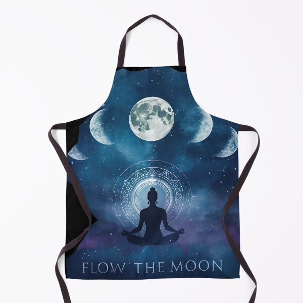 Item preview, Elegant moon phases with yogi meditating below, cosmic aura, mystical text ‘Flow With The Moon’ 2 designed and sold by Neon G.