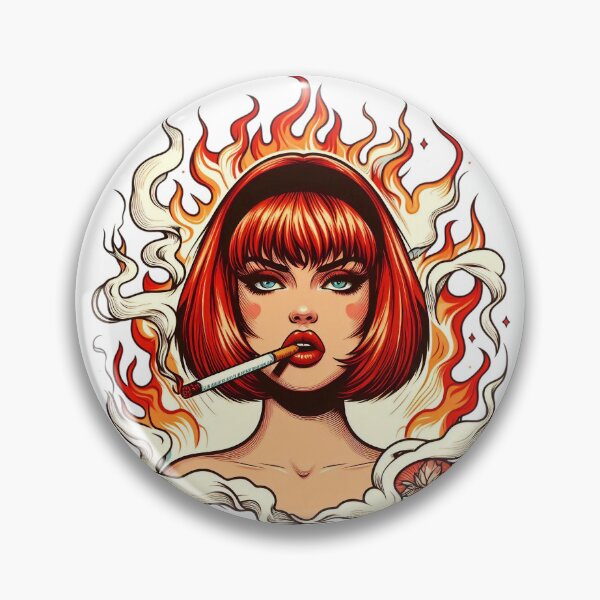 Item preview, Fierce Retro Flame Girl Smoking Pop Art Illustration designed and sold by Spark2Seduction.