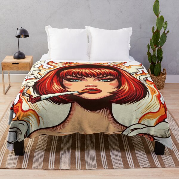 Item preview, Fierce Retro Flame Girl Smoking Pop Art Illustration designed and sold by Spark2Seduction.