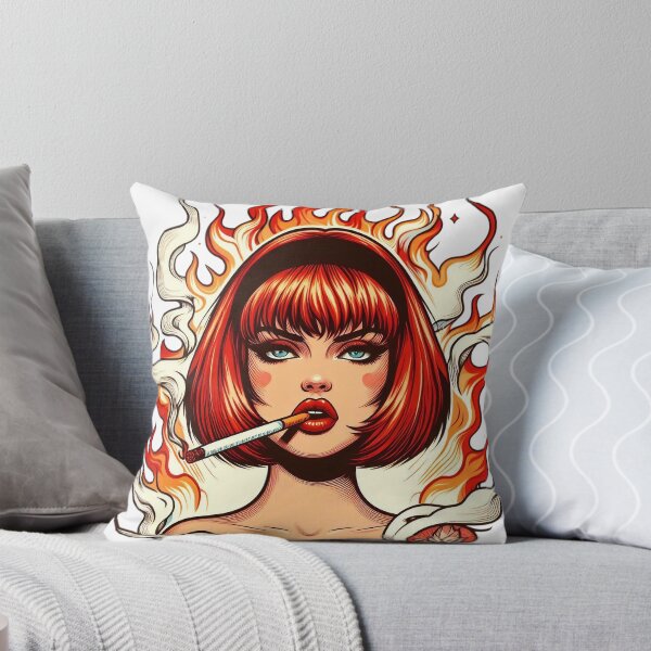 Item preview, Fierce Retro Flame Girl Smoking Pop Art Illustration designed and sold by Spark2Seduction.