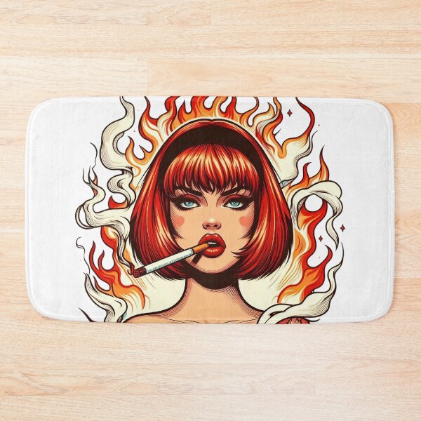 Item preview, Fierce Retro Flame Girl Smoking Pop Art Illustration designed and sold by Spark2Seduction.