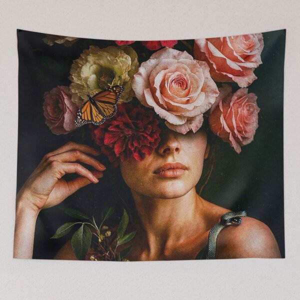 Item preview, Beauty and Temptation: Surreal Portrait with Roses, Snake, and Butterfly designed and sold by seamless.