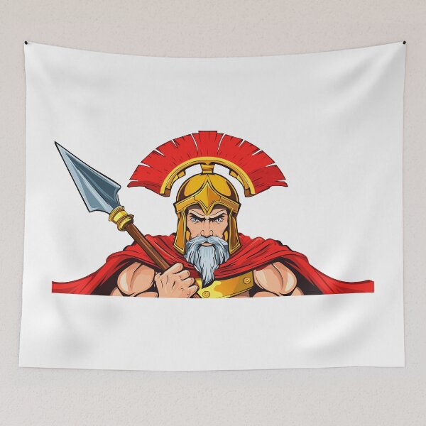 Item preview, Powerful ancient warrior holding spear ready for battle, Spartan or Trojan warrior with helmet and spear, Ancient Greek Hoplite muscular Warrior, designed and sold by Danler.