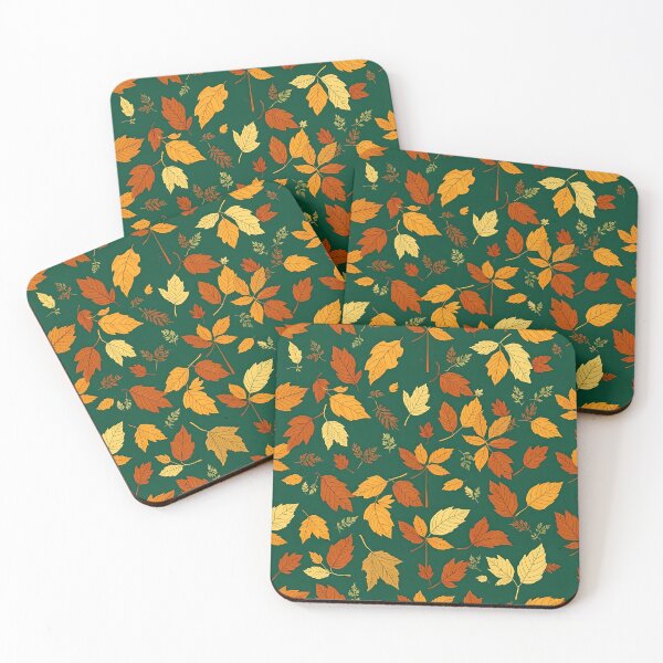 Item preview, Autumnal leaf design with green background  designed and sold by BunnyandBloom.