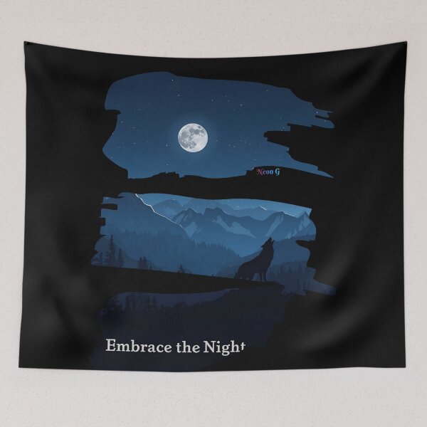 Item preview, Mountain landscape at night, full moon and a single wolf howling Embrace the Night 6 designed and sold by Neon G.