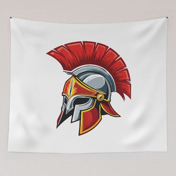 Item preview, Ancient Greek Corinthian helmet, Trojan,  Spartan warrior helmet, Illustration of an Ancient silver Greek Helmet with Red Plume designed and sold by Danler.