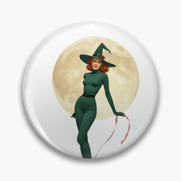 Item preview, Classic Full-Moon Witch Pin-Up – 1950s Vintage Glamour designed and sold by Lightning-Lace.