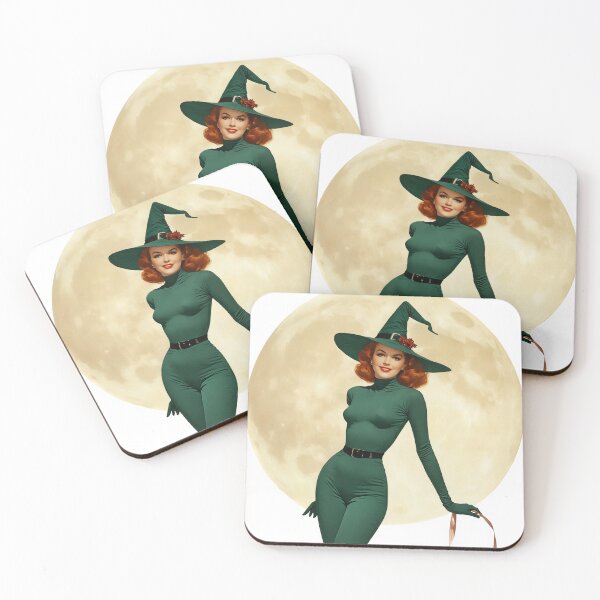 Item preview, Classic Full-Moon Witch Pin-Up – 1950s Vintage Glamour designed and sold by Lightning-Lace.