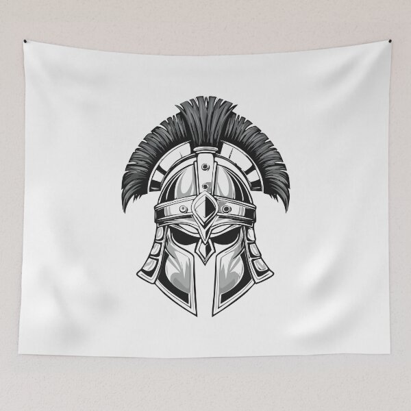 Item preview, Ancient Greek Corinthian helmet, Trojan,  Spartan warrior helmet, Black and white Illustration of an Ancient Greek Helmet with Plume designed and sold by Danler.