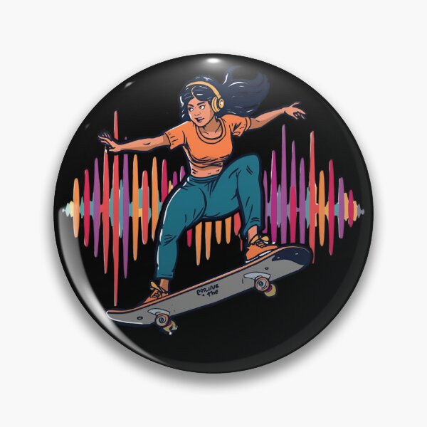 Item preview, Ride the Soundwave skateboarder surfing on giant colorful soundwave with headphones on 3 designed and sold by Neon G.