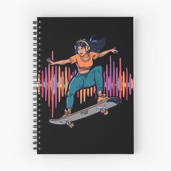 Item preview, Skater monta en la onda sonora surfeando sobre una onda sonora gigante y colorida con auriculares 3 designed and sold by Neon G.