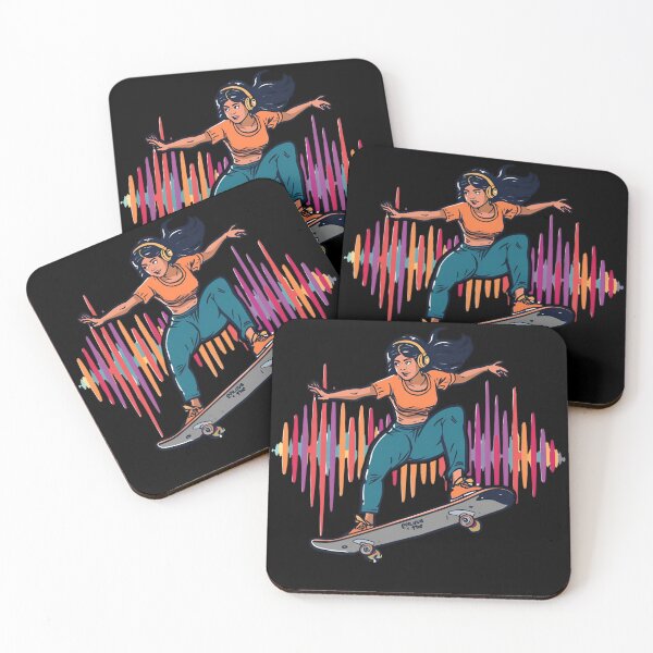Item preview, Ride the Soundwave skateboarder surfing on giant colorful soundwave with headphones on 3 designed and sold by Neon G.