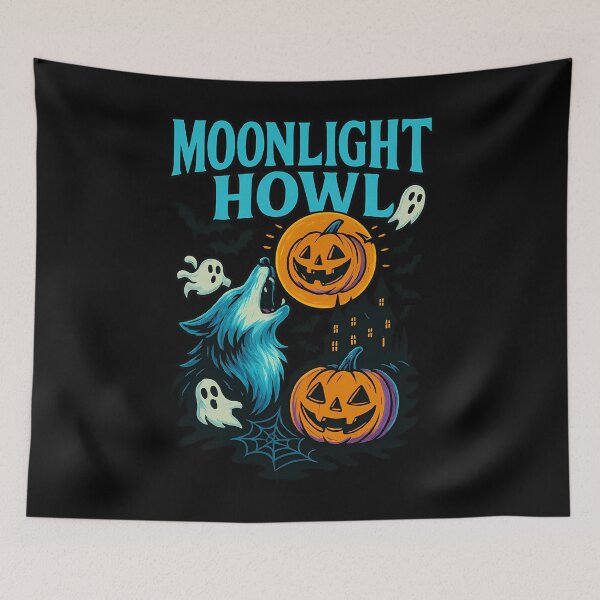 Item preview, Moonlight Howl – Spooky Wolf and Pumpkin Design designed and sold by ArcadiaSilence.