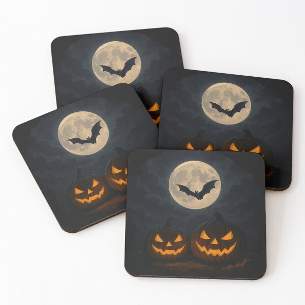 Item preview, Two Halloween Pumpkins with Bat and Full Moon designed and sold by Jack’s Shirts Craft.