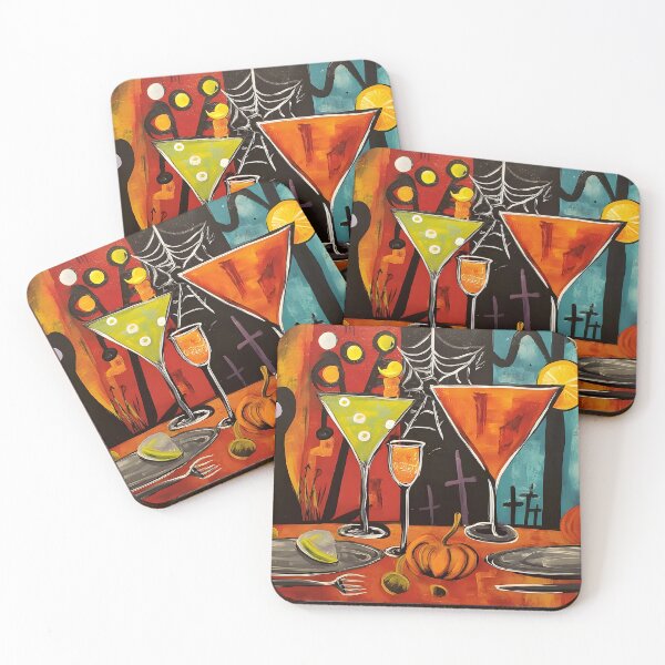 Item preview, Lively Halloween Table with Bold Cocktails Pumpkins and Spooky Silhouettes designed and sold by OlfactoART Studio.