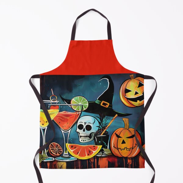 Item preview, Toast to Halloween Fun with Vibrant Cocktails Pumpkin Skull and Witch Hat designed and sold by OlfactoART Studio.