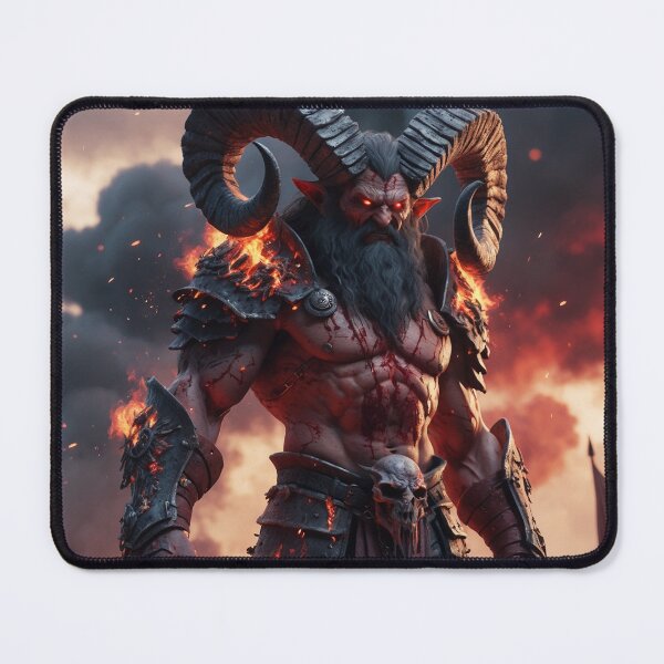 Item preview, Depiction of a demonic general Ashkar the Bloodhorn on the battlefield. designed and sold by AJTees99.