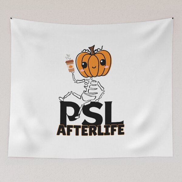 Item preview, Cute Skeleton with Pumpkin Spice Latte in the Afterlife – Fall Halloween Fun designed and sold by SunandShade.