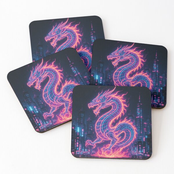 Item preview, Cyberpunk Neon Dragon | Futuristic Vaporwave City Art designed and sold by Loo Loo.