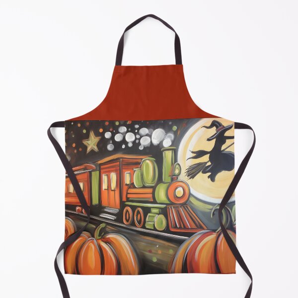 Item preview, Pumpkin Express Train Races Under a Glowing Halloween Moon with Flying Witch designed and sold by OlfactoART Studio.