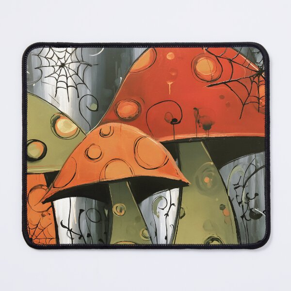 Item preview, Step Into a Whimsical Halloween Woodland with Bold Mushrooms Swirling Patterns and Spider Webs designed and sold by OlfactoART Studio.