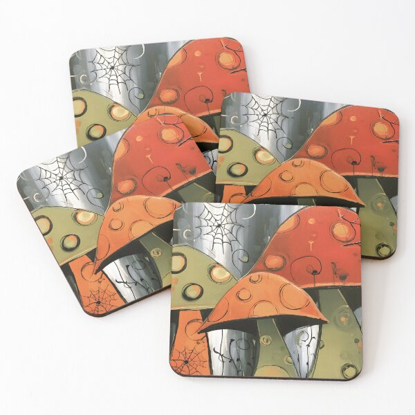 Item preview, Step Into a Whimsical Halloween Woodland with Bold Mushrooms Swirling Patterns and Spider Webs designed and sold by OlfactoART Studio.