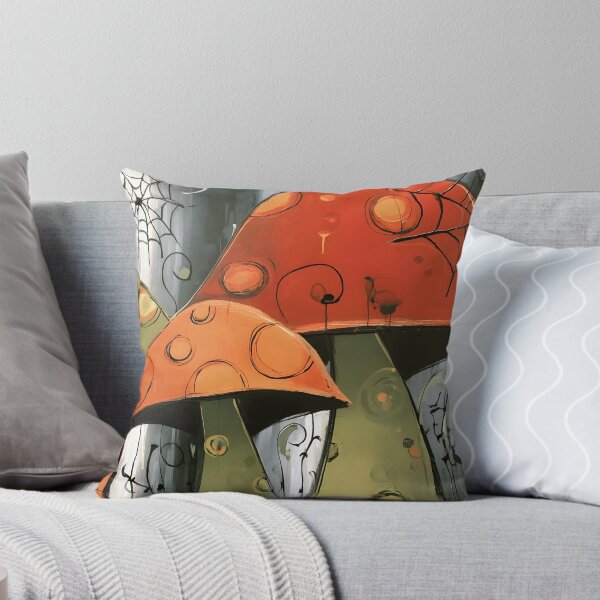 Item preview, Step Into a Whimsical Halloween Woodland with Bold Mushrooms Swirling Patterns and Spider Webs designed and sold by OlfactoART Studio.