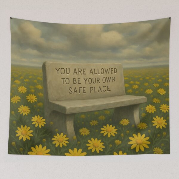Item preview, You Are Allowed To Be Your Own Safe Place, Surreal Botanical Sketch, Affirmation Art With Golden Shrub Daisy Flowers designed and sold by MoMidoStore.